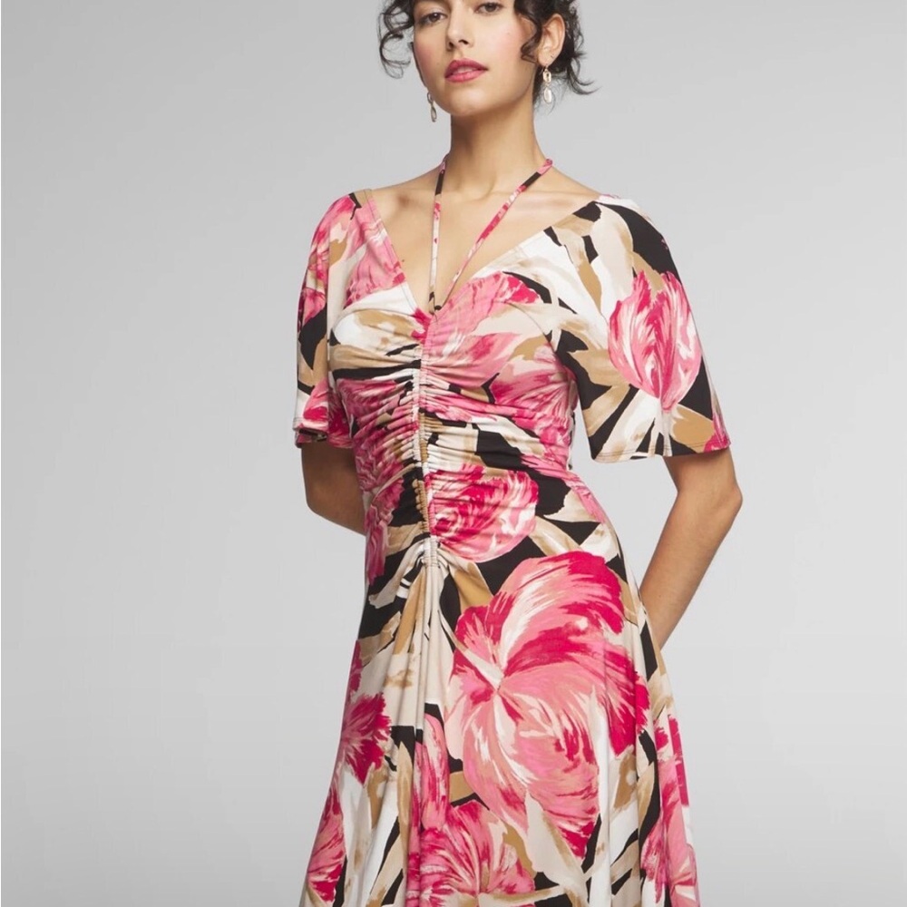 Floral V-Neck Ruched Dress